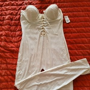 Women Sz Large stretch gold studded bodysuit